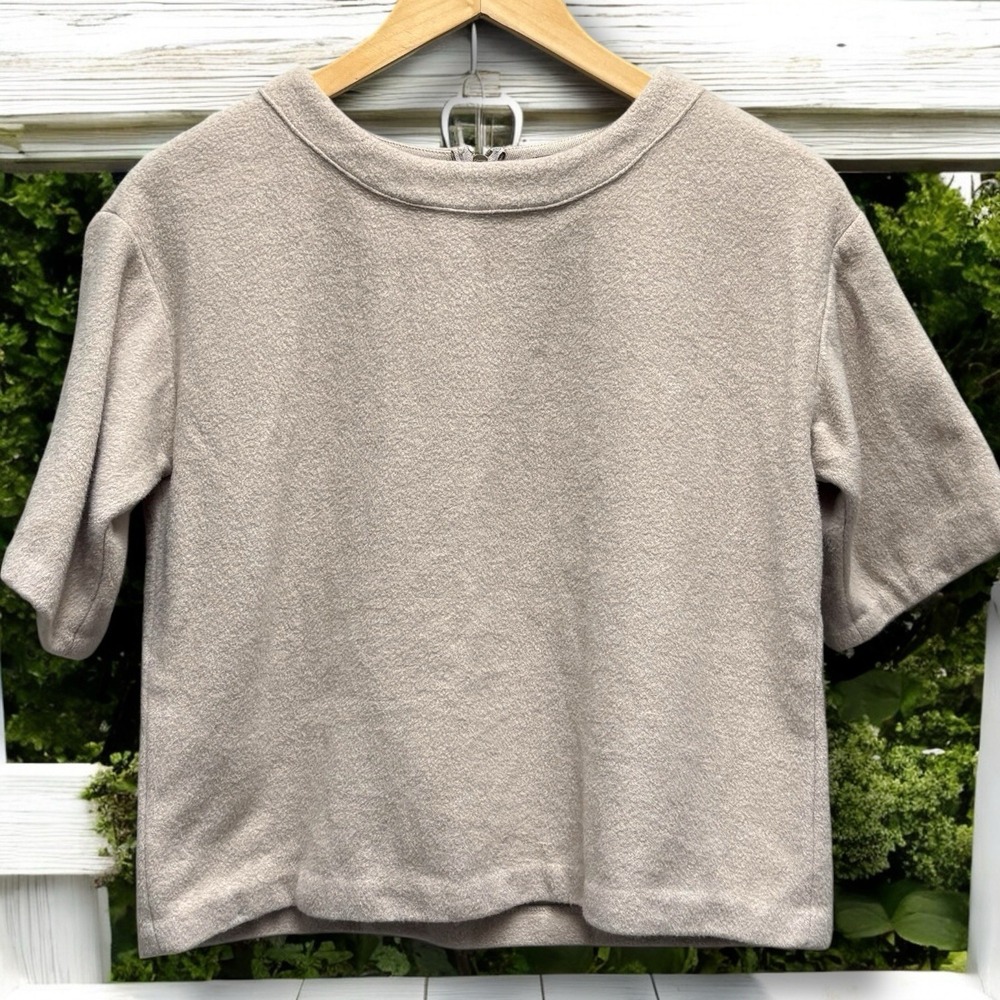 Ann‎ Taylor Taupe Short Sleeve Scoop Neck Wool Blend Cropped Sweater